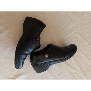 CLARKS MULES SLIP ON‎ SIZE 9US LEATHER BLACK